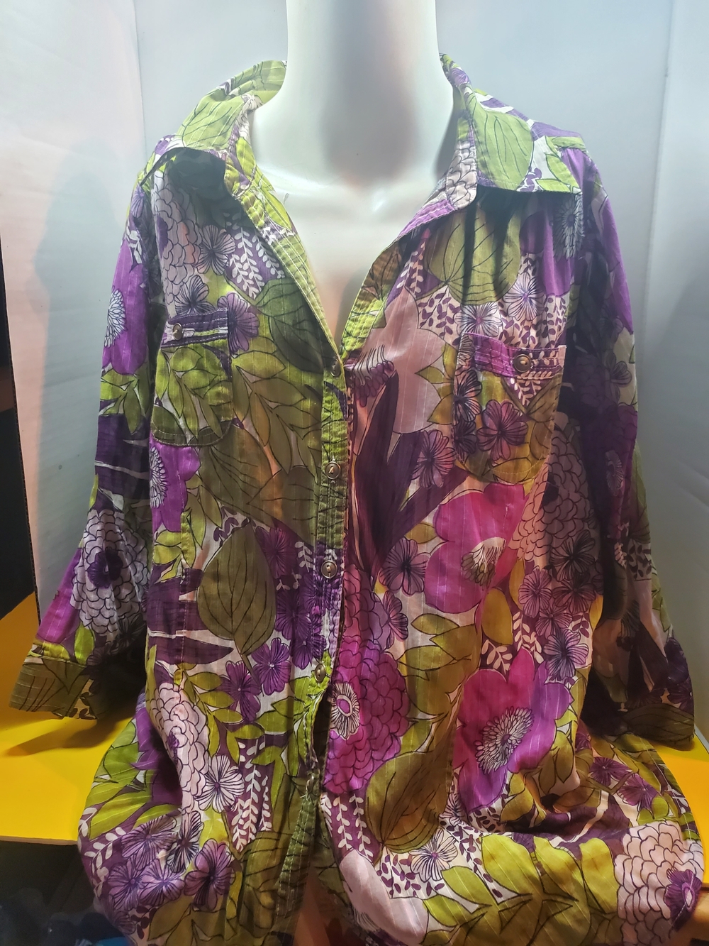 Avenue Floral Button-Down Shirt in Purple, Green, Pink